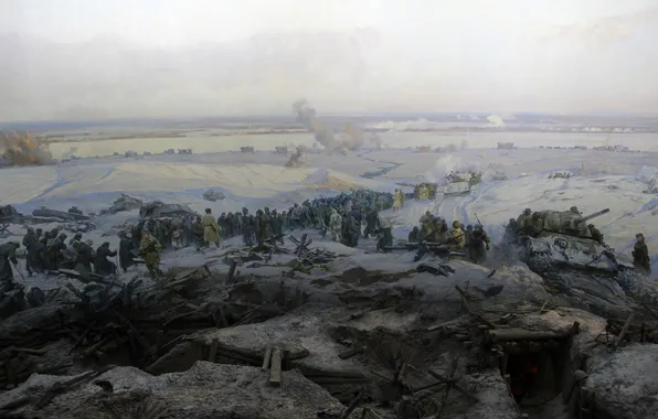 Winter, Snow, War, Panorama, Picture, Soldiers, Fragment, Russian