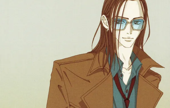 Glasses, tie, cloak, grey background, long hair, Nan, nana, Takumi ichinose