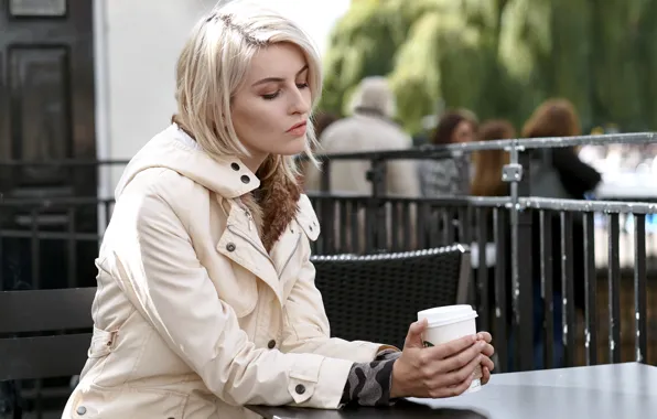 Picture girl, reverie, street, Cup