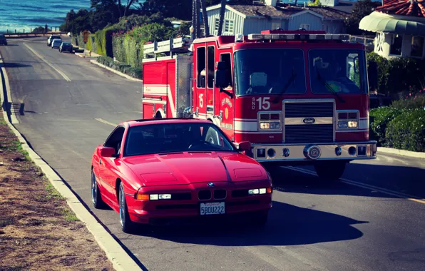 Picture Road, Red, BMW, BMW, Red, E31, 1997, 850ci