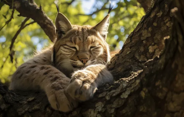 Face, light, nature, pose, tree, foliage, sleep, branch
