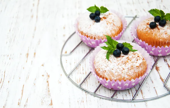 Berries, blueberries, powdered sugar, muffins, Olena Rudo