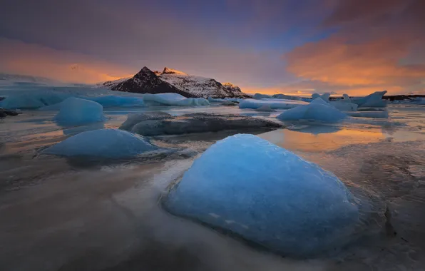 Picture ice, night, lake