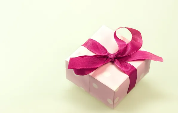 Pink, holiday, box, gift, tape, bow, yellow background