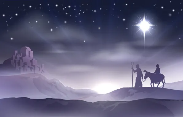 Vector, Christmas, New year, Bethlehem, Mary and Joseph