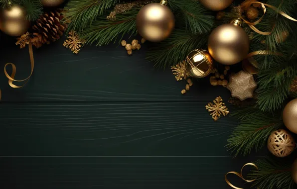 Picture decoration, the dark background, balls, New Year, Christmas, golden, new year, happy