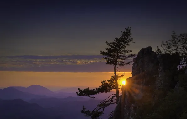 The sky, sunset, mountains