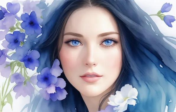 Flower, girl, flowers, blue, holiday, woman, beauty, spring