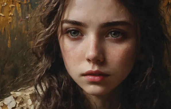 Sadness, eyes, look, girl, face, portrait, brown hair, strokes