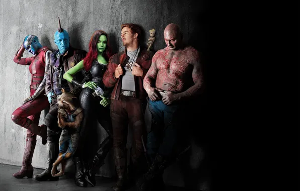 Nebula, Zoe Saldana, Rocket Raccoon, Gamora, Groot, Drax, Star Lord, The Destroyer