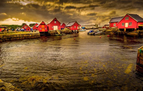 Sea, clouds, house, Norway, the village