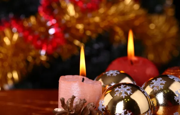 Balls, holiday, Christmas, Candles, New year