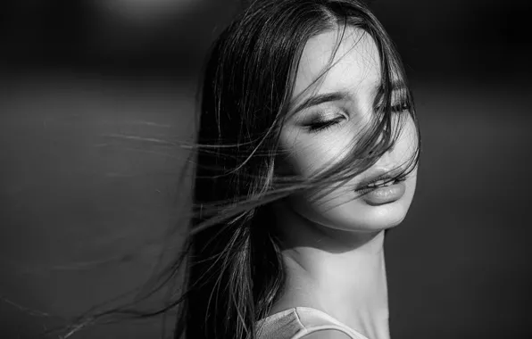Picture girl, face, model, hair, black and white, Vladimir Vasiliev