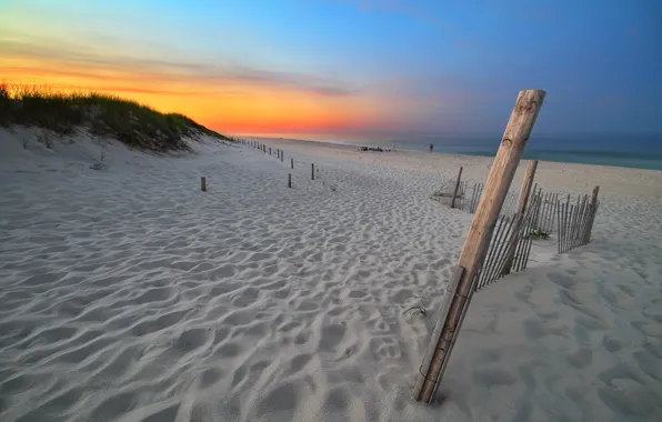 Picture sea, beach, sunset, the fence