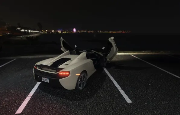 Asphalt, night, grey, lights, McLaren, Spider, GTA 5, 650S