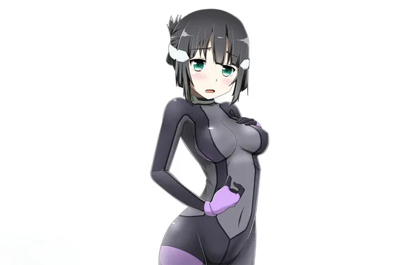 Girl, sexy, green eyes, boobs, sexy girl, blush, anime, beautiful