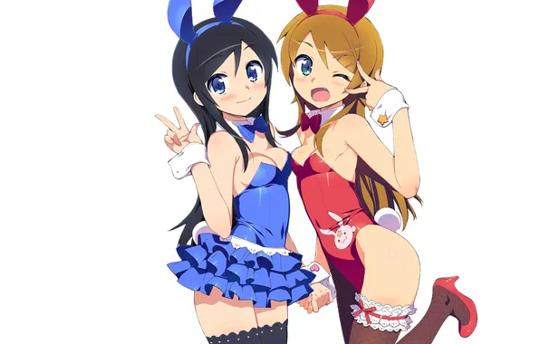Sexy, cleavage, thighhighs, green eyes, long hair, girls, boobs, anime