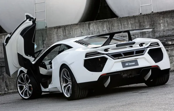 Picture white, background, tuning, McLaren, supercar, drives, rear view, tuning