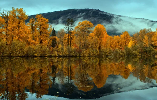 Autumn, landscape, mountains, lake