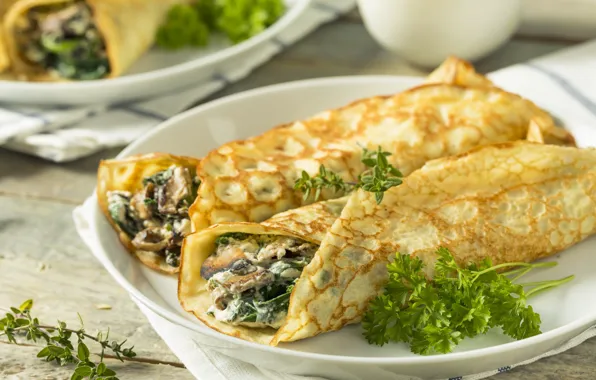 Pancakes, filling, roll