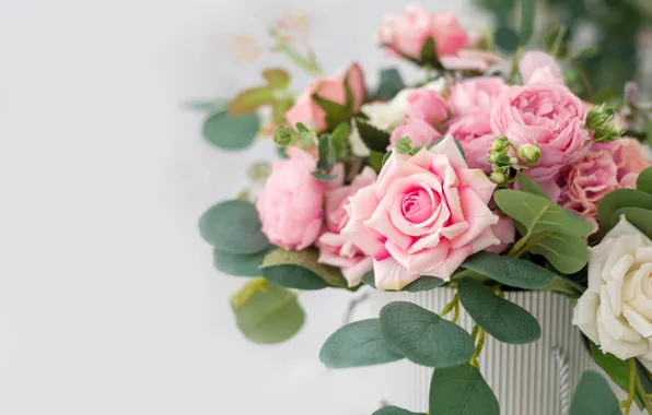 Picture flowers, box, roses, bouquet, pink, beautiful