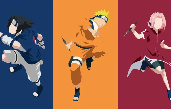 Picture game, Sasuke, Naruto, Sakura, minimalism, anime, ninja, hero