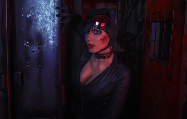 Chest, look, girl, face, wall, blood, glasses, collar