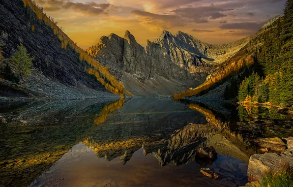 Forest, the sky, mountains, lake, reflection, shore, the slopes, pond