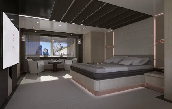 Design, style, interior, yacht, Suite, cabin, Interior, Columbus-Sport-130-Hybrid