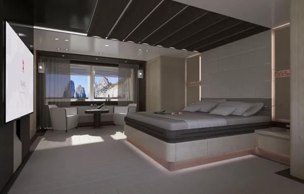 Picture design, style, interior, yacht, Suite, cabin, Interior, Columbus-Sport-130-Hybrid