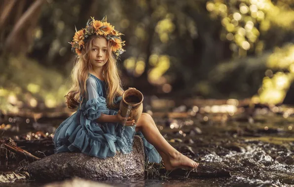 Look, water, light, nature, pose, glare, stream, feet