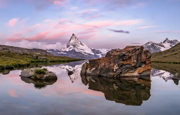 Picture lake, stones, mountain, Switzerland, Matterhorn