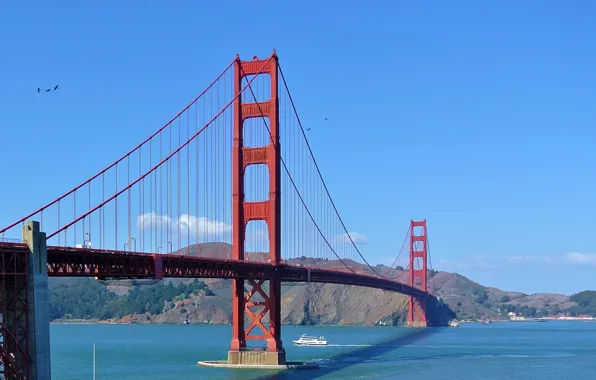 The sky, bridge, ship, Bay, San Francisco, Golden Gate