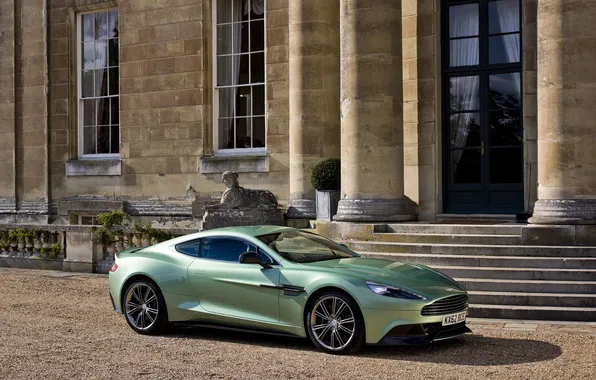 Picture Aston Martin, House, Machine, Day, Coupe, Vanquish, Side view, AM310