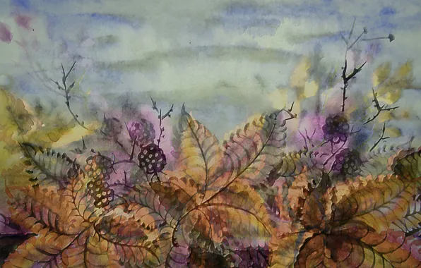 Autumn, leaves, style, berries, figure, stem