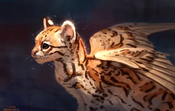 Wings, fantasy, ocelot, by AlaxendrA