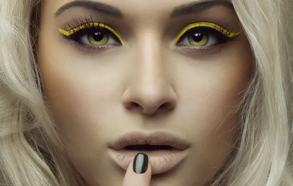 Look, girl, face, model, yellow, blonde, shadows, green eyes