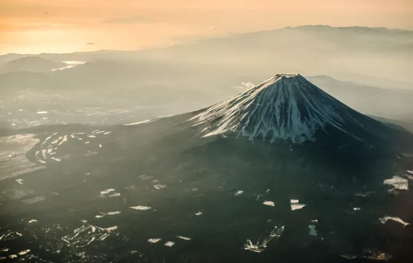Light, Japan, valley, haze, mount Fuji, Fuji