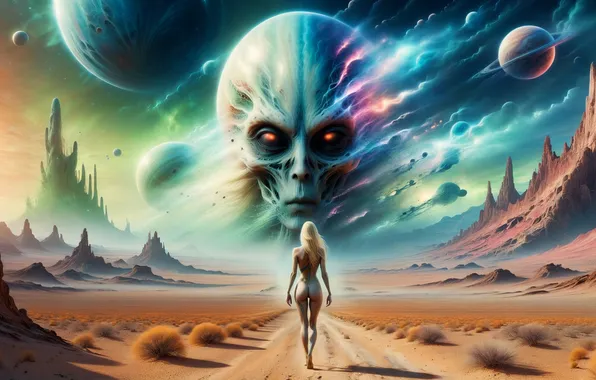 Girl, desert, alien, neuroart, neural network, ai art