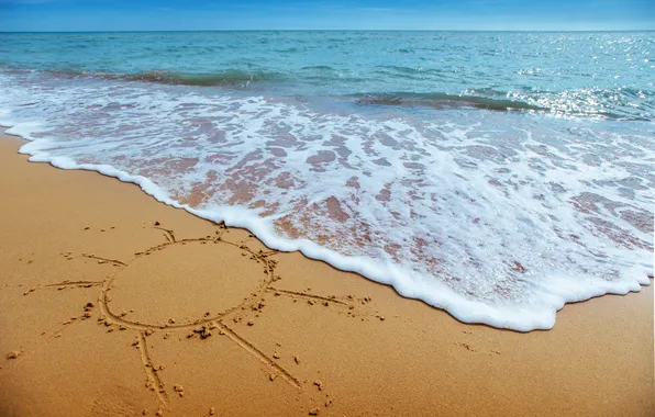 Sand, sea, wave, beach, summer, the sky, the sun, shore