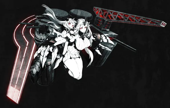 Picture void, depth, gun, power, horns, red eyes, Kantai Collection, Seaport Hime