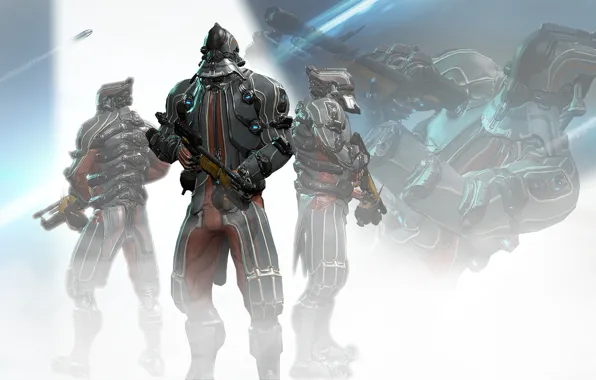 Weapons, being, soldiers, white background, armor, cyborg, character, Warframe