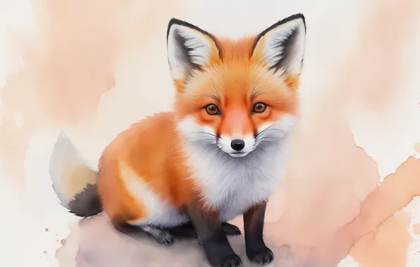 Figure, fluffy, red, watercolor, Fox, cute, red, fox