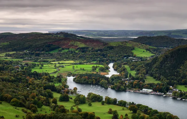 Hills, England, Lake District, Lake Windermere, Gummer's How
