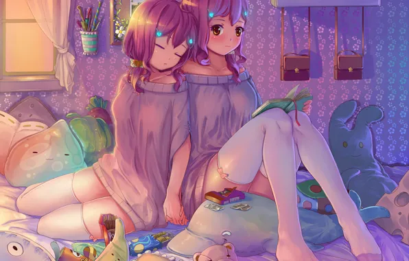 Girls, room, mess, sleep, book, art, embarrassment, hoko sakura