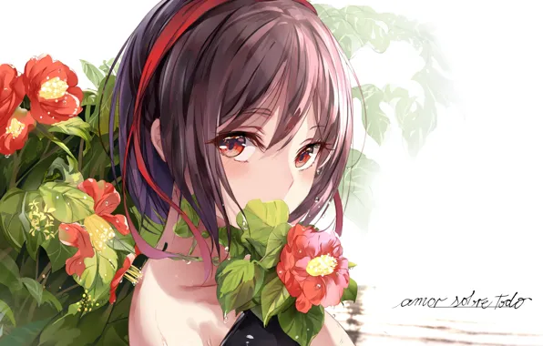 Wallpaper Flowers, Girl, Art, Touhou, Touhou, Camellia images for desktop,  section прочее - download