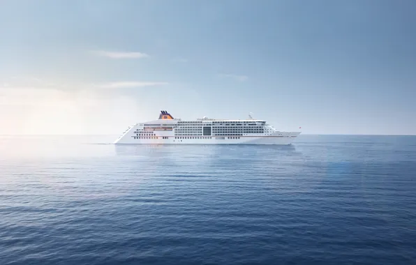 Sea, White, Liner, Day, The ship, Calm, Passenger, Side view