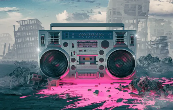 Music, The city, Style, Background, Destruction, Fantasy, Art, Graphics