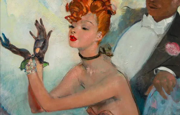 Picture woman, male, red, applause, Modern, Jean-Gabriel Domergue, Mayan theatre