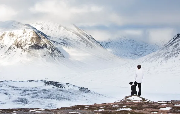 Cold, winter, the sky, clouds, snow, mountains, each, loyalty